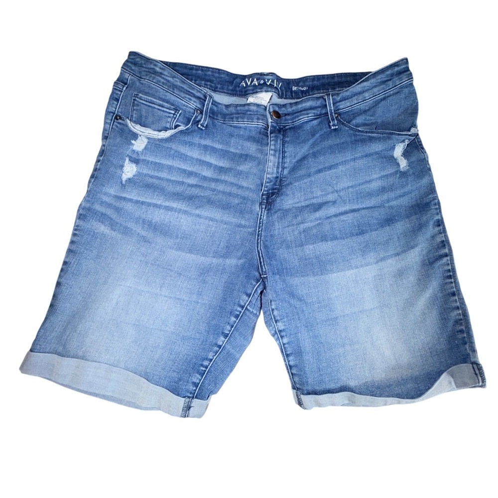 Ava & Viv Bermuda Shorts Womens‎ 22W Blue  Distressed Power Stretch